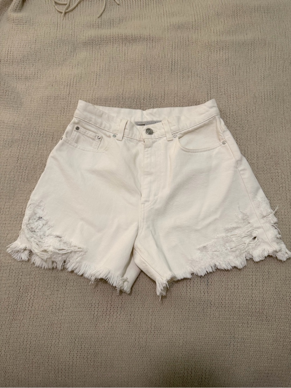 Stella McCartney White Distressed Denim Shorts